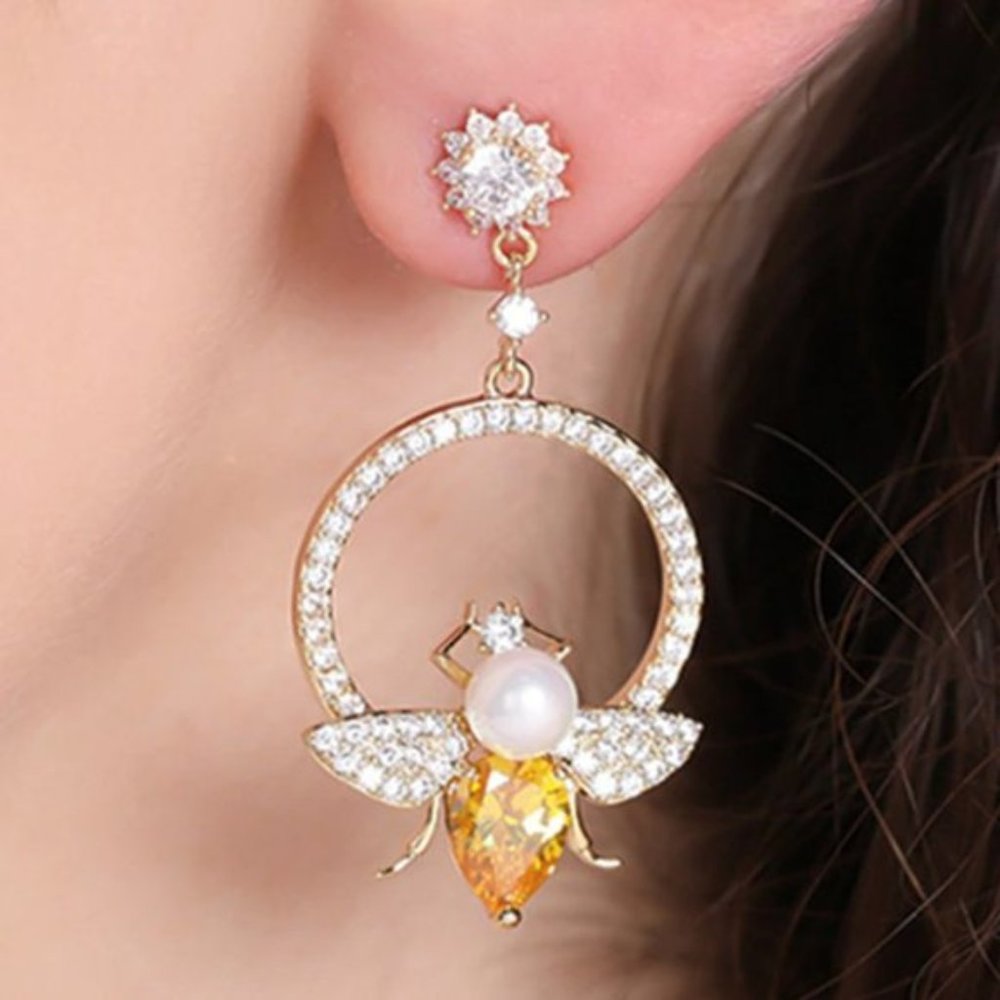 Anthropologie Gold Bee Hoops Earrings